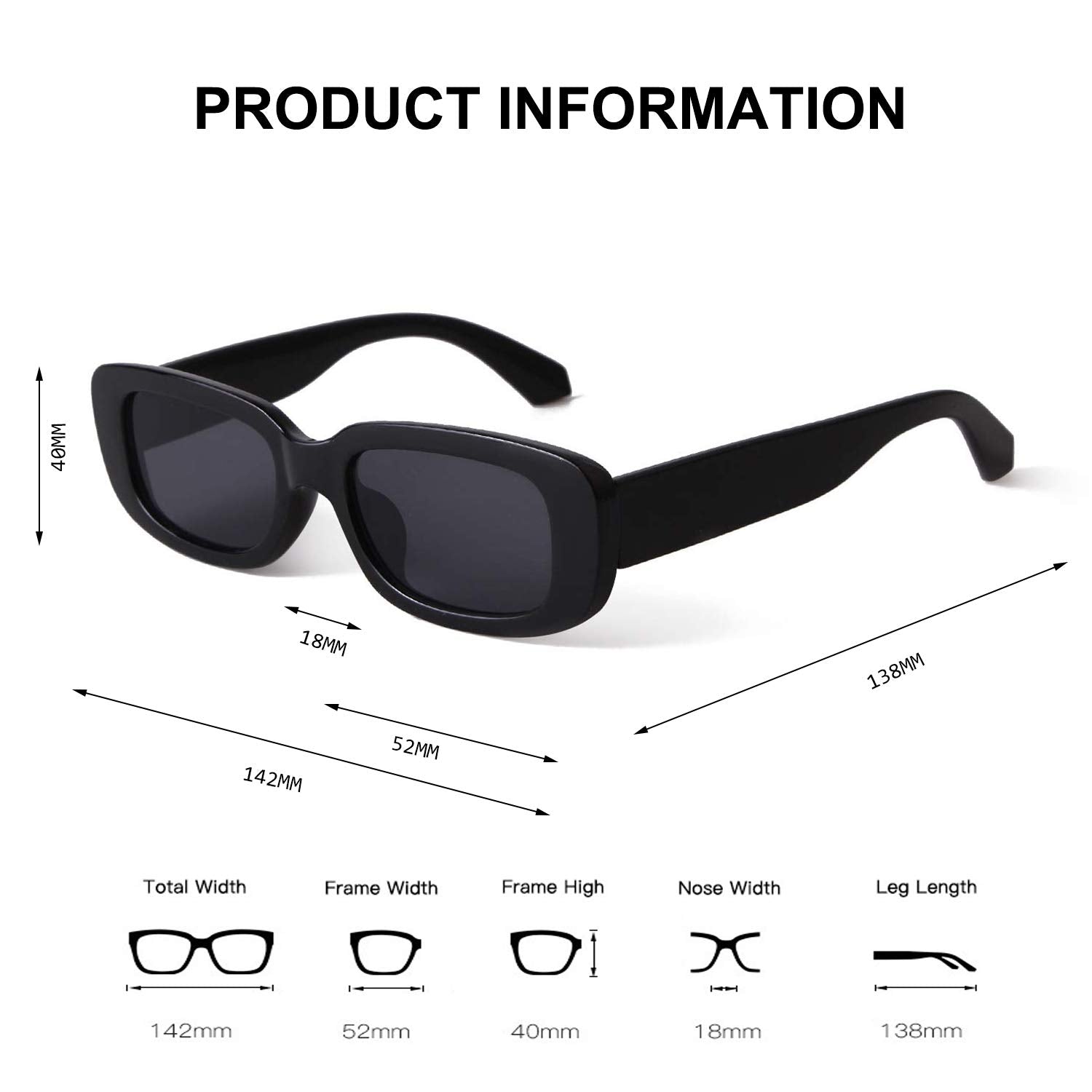 BUTABY Rectangle Sunglasses for Women Retro Driving Glasses 90’s Vintage Fashion Narrow Square Frame UV400 Protection