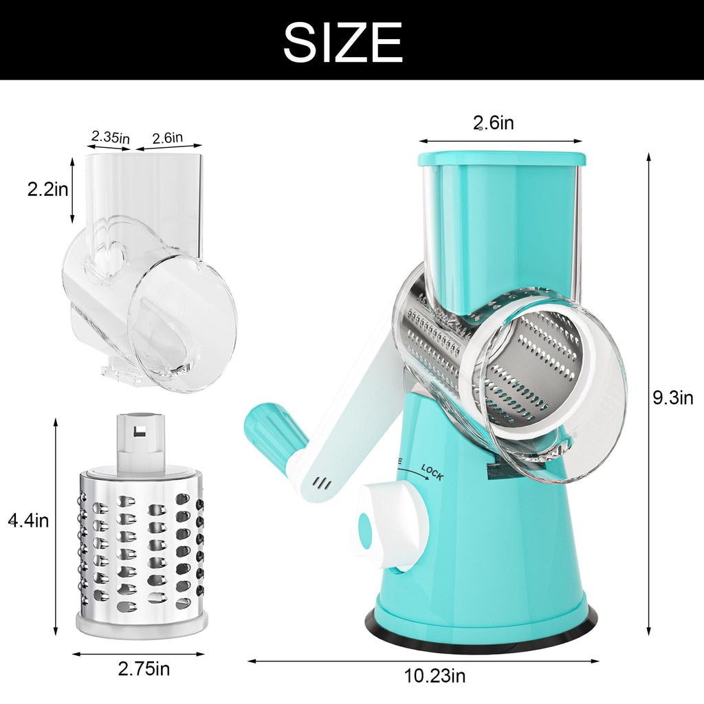 Cambom Rotary Cheese Grater Hand Crank Cheese Shredder for Fresh Cheese, Vegetable, Nuts,Non-slip Suction Base, Three Blades, Black