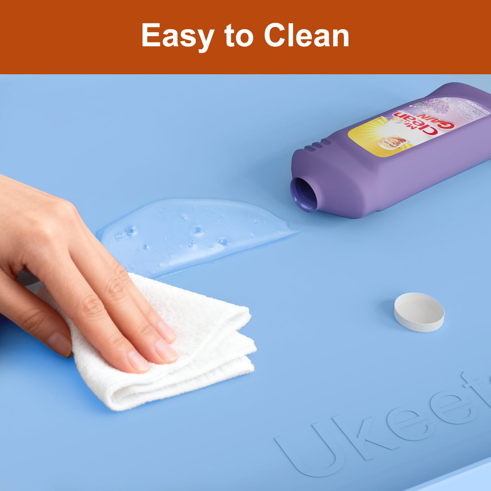 ukeetap Extra Thick Silicone Mat Waterproof with Raised Edge 34" x 22", Under Sink Mat for Kitchen & Bathroom, Kitchen Cabinet Liner, Multi-Purpose for Storage & Protection, Gray