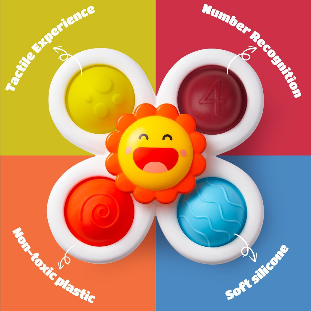LiKee Strong Suction Cup Fidget Rotating Sensory Bath Toys for Baby Christmas Stocking Stuffers, Airplane Car Travel Table & Window Toys for Toddler Boys and Girls, 10+ Months