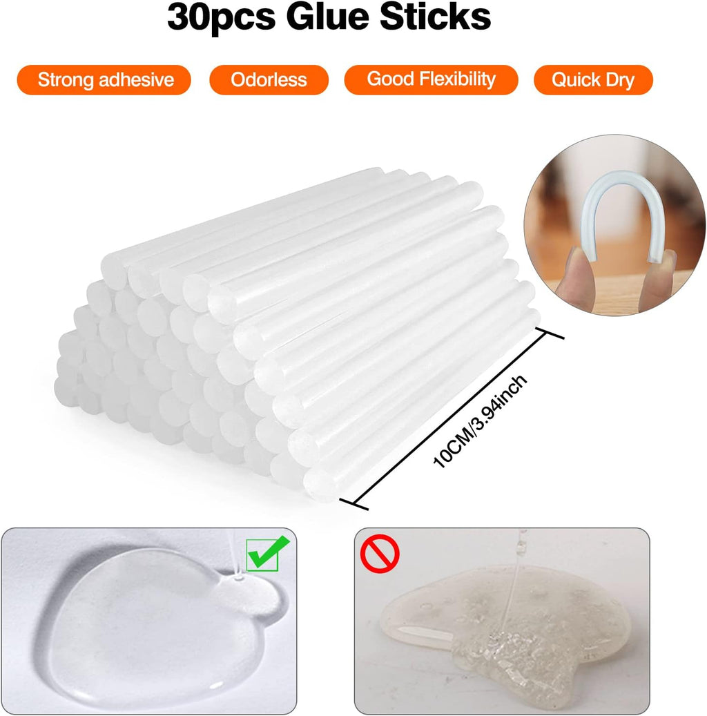 SHJADE Hot Glue Gun with 30 Glue Sticks, 20W Mini Hot Melt Gun Kit(White) | Fast Preheating, Ideal for School Crafts, DIY Arts, and Quick Home Repairs, Compact, Suitable for 0.27" Glue Sticks