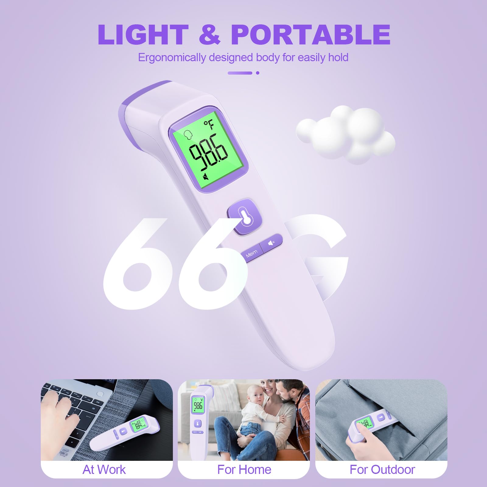 No-Touch Thermometer for Adults and Kids, Accurate Digital Baby Thermometer | 1s Fast Reading, Fever Alarm, Silent Mode, 35-Reading Memory, Forehead & Object Mode, AAA Battery Included, for Home & Clinic
