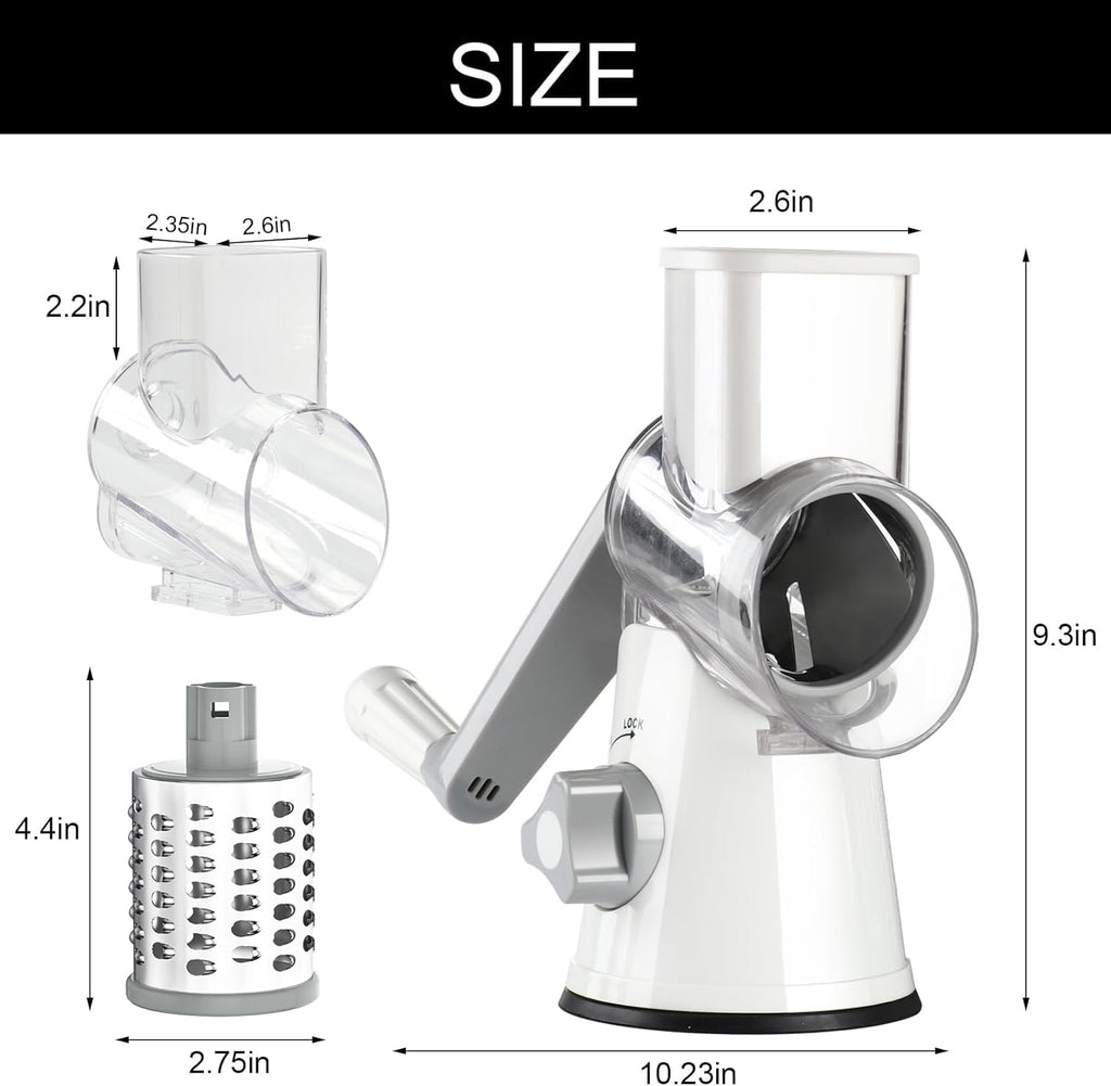 Cambom Rotary Cheese Grater Hand Crank Cheese Shredder for Fresh Cheese, Vegetable, Nuts,Non-slip Suction Base, Three Blades, Black