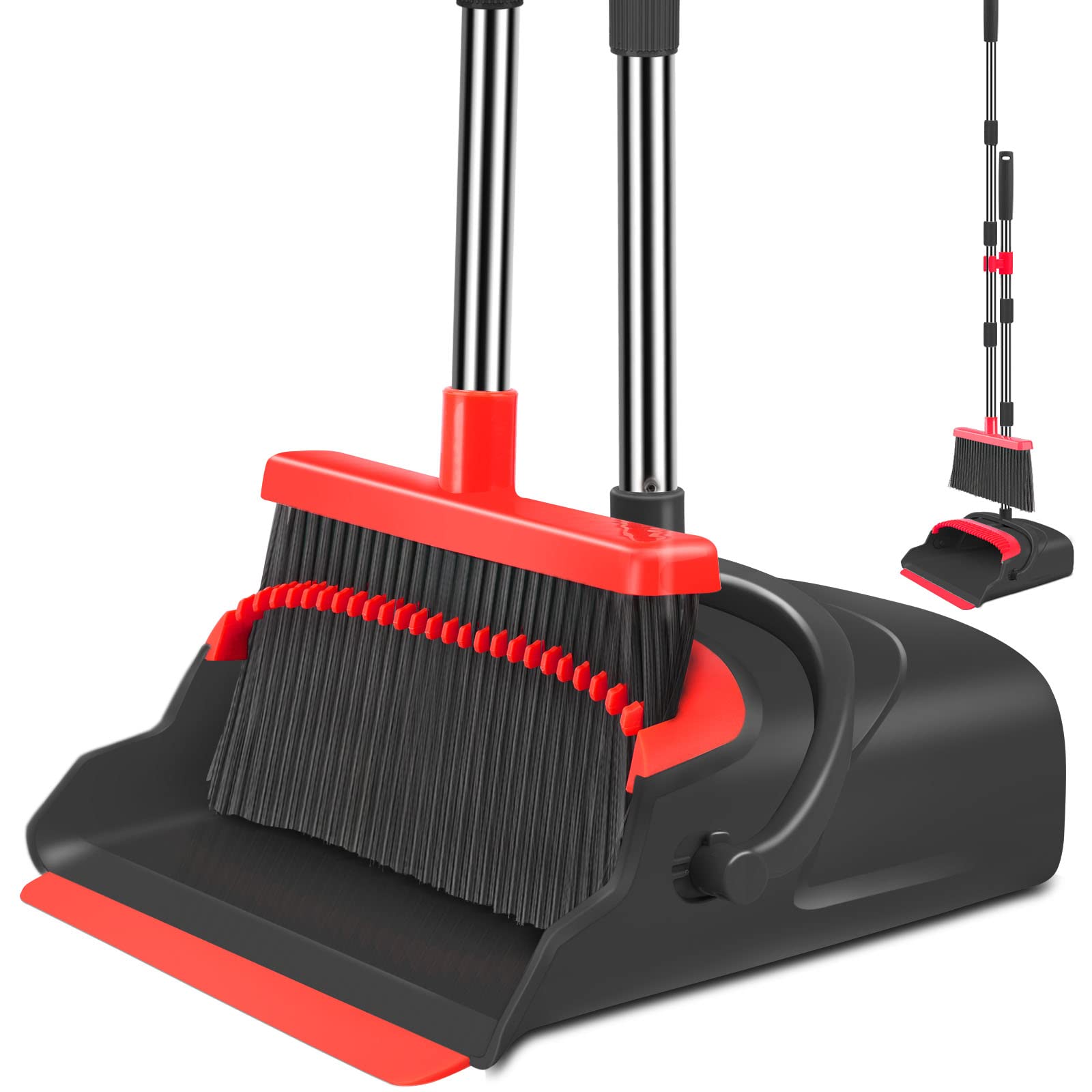 Upgrade Broom and Dustpan Set, Large Size and with Long Handle, Upright,Ideal for Indoor Outdoor Garage Kitchen Room Office Lobby Use (Green)