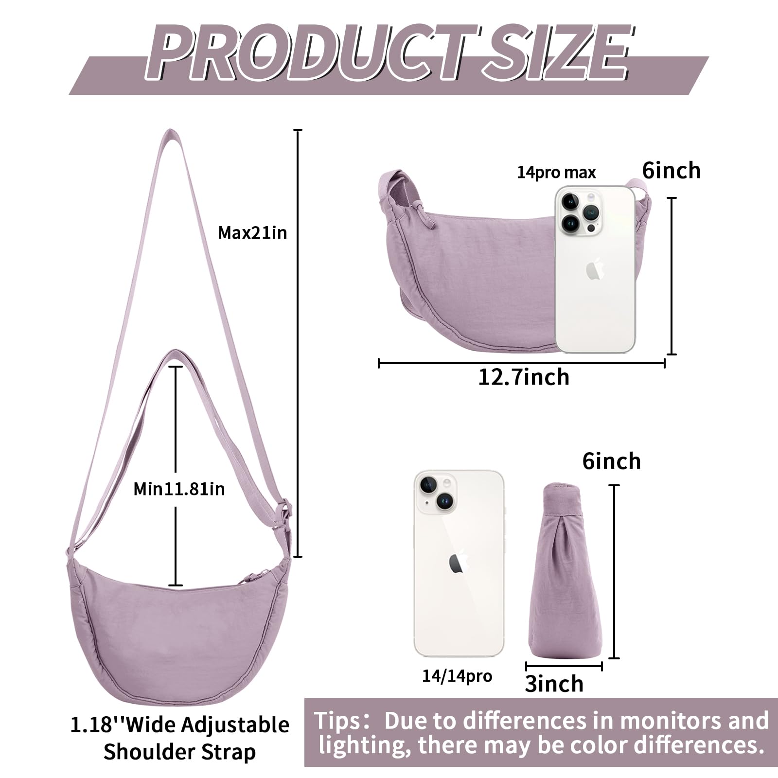 Nylon Crescent Crossbody Bag for Women Purses Trendy Men,Small Travel Sling Bag Hobo