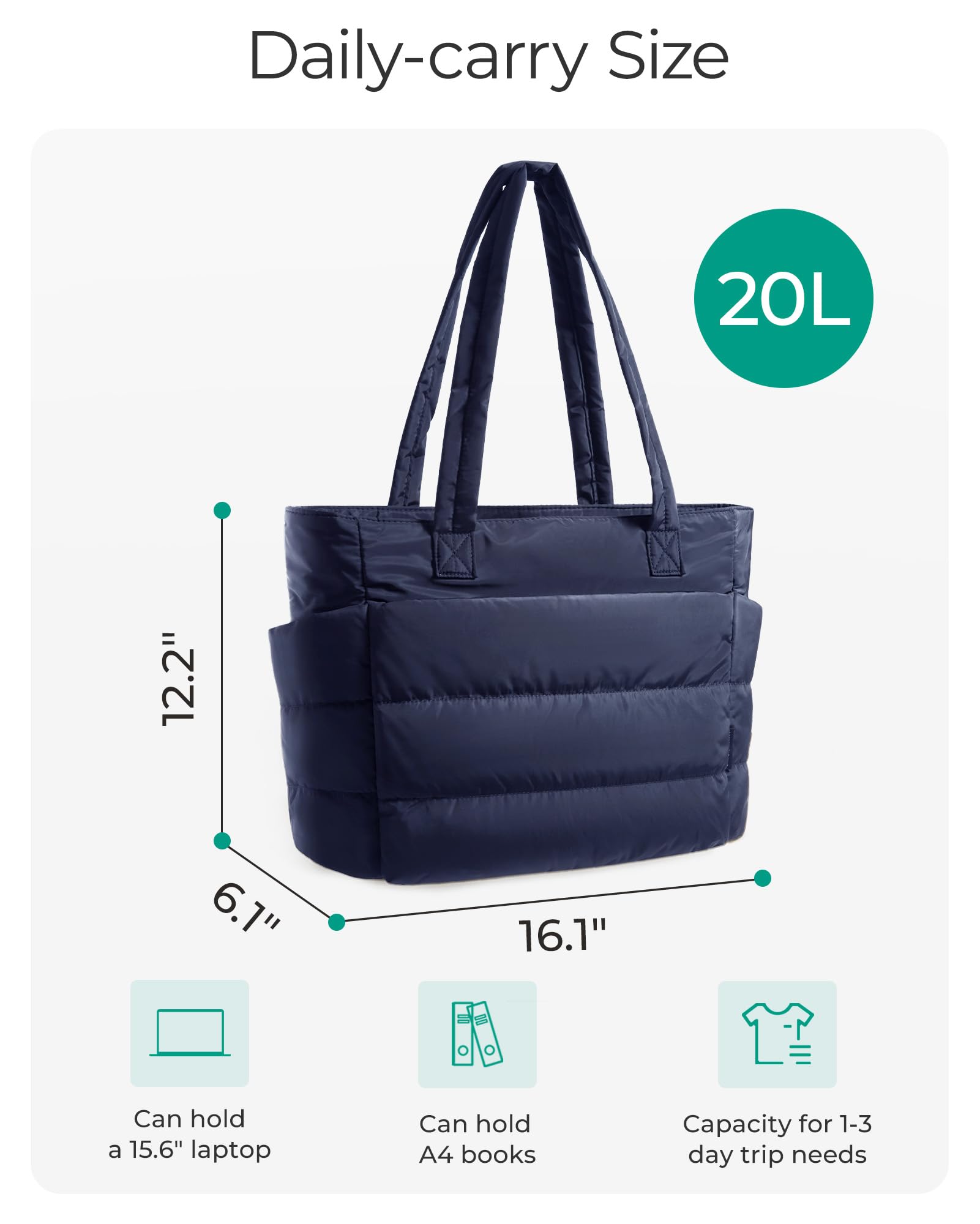 BAGSMART Tote Bag for Women, Lightweight Puffy Tote Bag with Compartments Shoulder Bag Handbag for Travel, Work, Gym | Lightweight, Puffy, Quilted, Work, for Travel