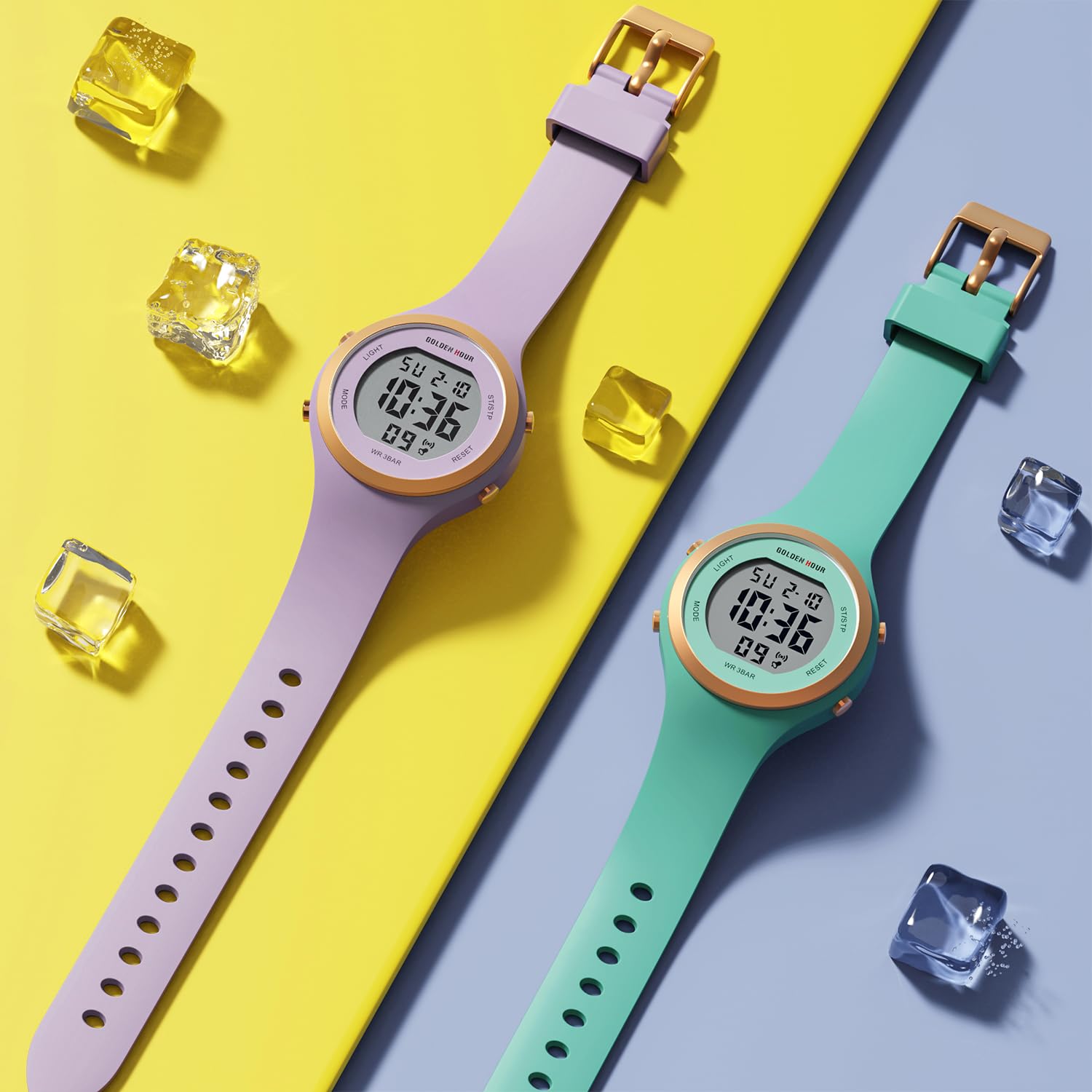 GOLDEN HOUR Waterproof Sport Women's Digital Chronograph Silicone Strap Watch