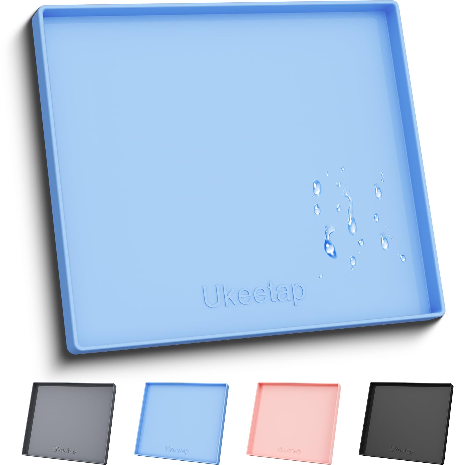 ukeetap Extra Thick Silicone Mat Waterproof with Raised Edge 34" x 22", Under Sink Mat for Kitchen & Bathroom, Kitchen Cabinet Liner, Multi-Purpose for Storage & Protection, Gray