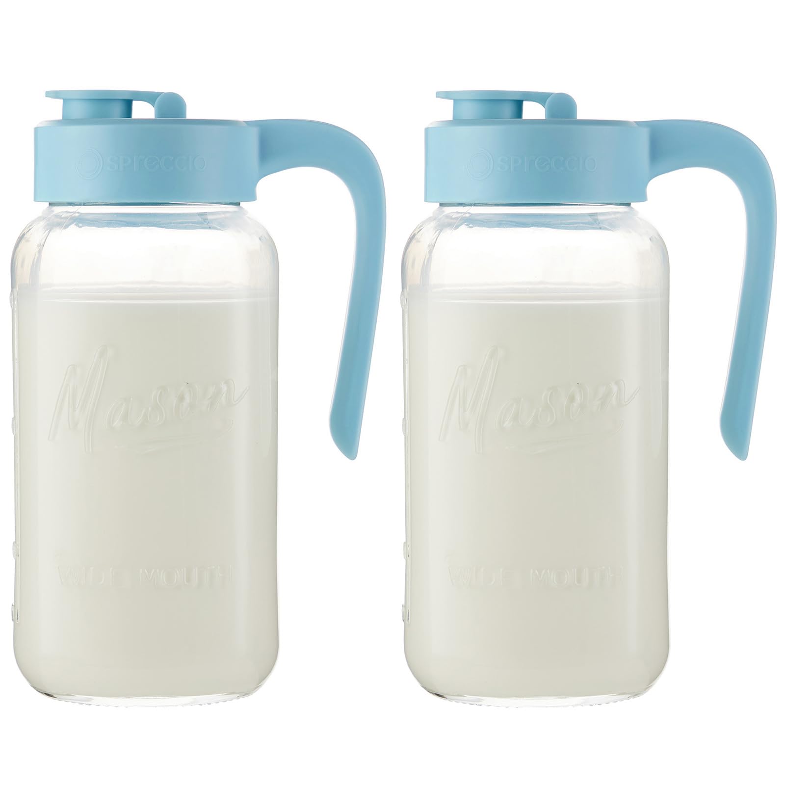 Mason Jar Pitcher - Airtight & Leakproof Glass Pitcher with Lid, Perfect for Breastmilk, Cold Brew, and Sun Tea, 2 Quart (64 oz) Mason Jar with Pour Spout Lid