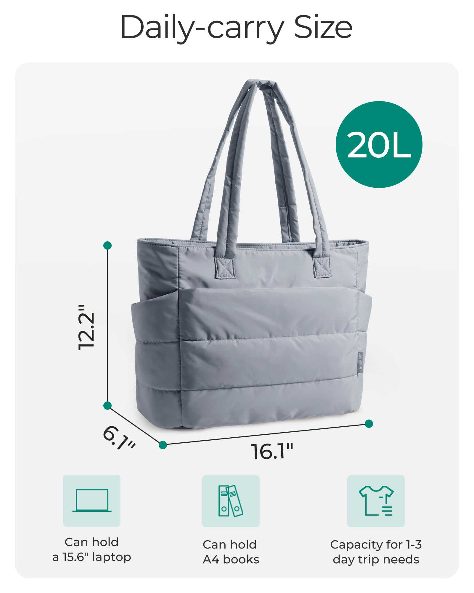BAGSMART Tote Bag for Women, Lightweight Puffy Tote Bag with Compartments Shoulder Bag Handbag for Travel, Work, Gym | Lightweight, Puffy, Quilted, Work, for Travel