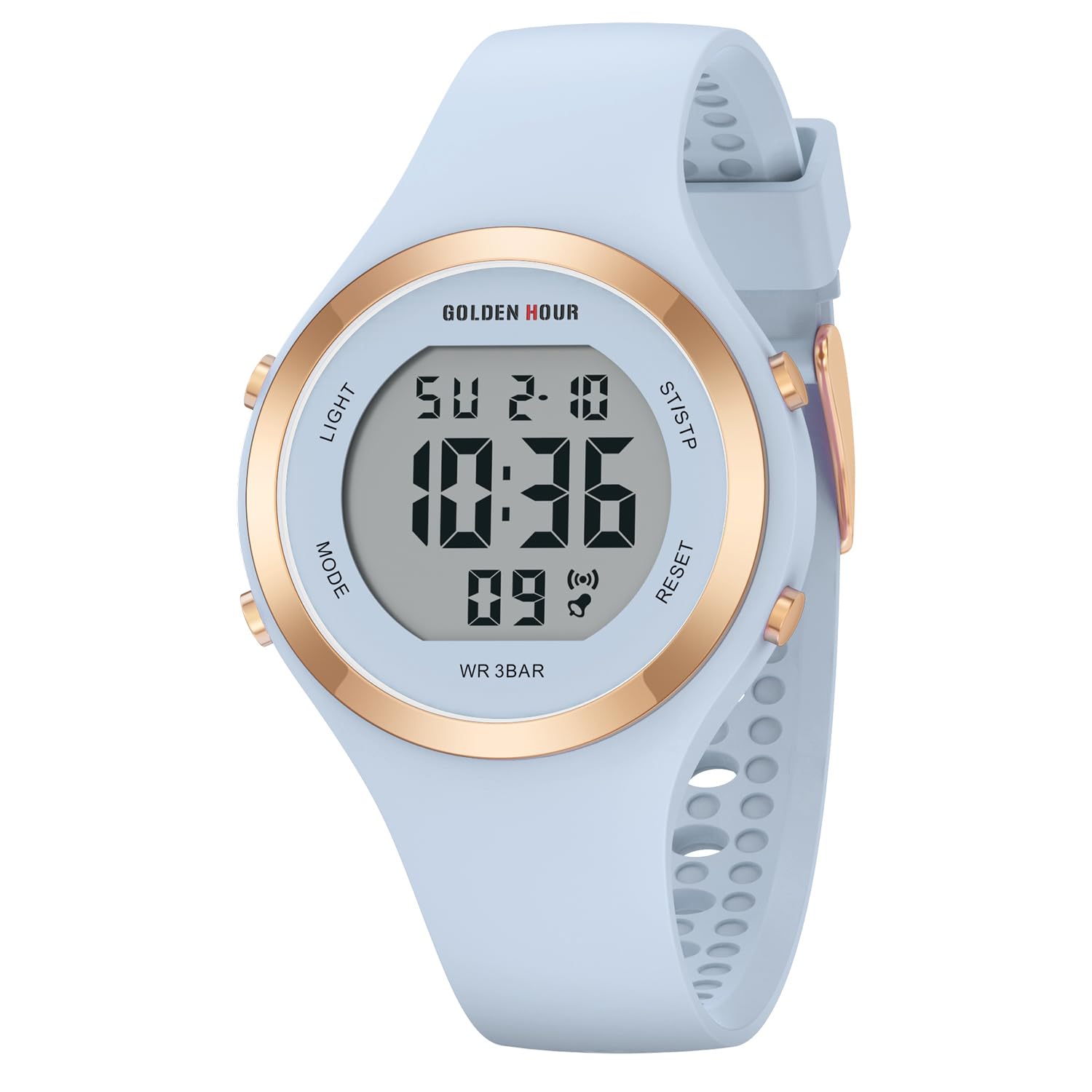 GOLDEN HOUR Waterproof Sport Women's Digital Chronograph Silicone Strap Watch