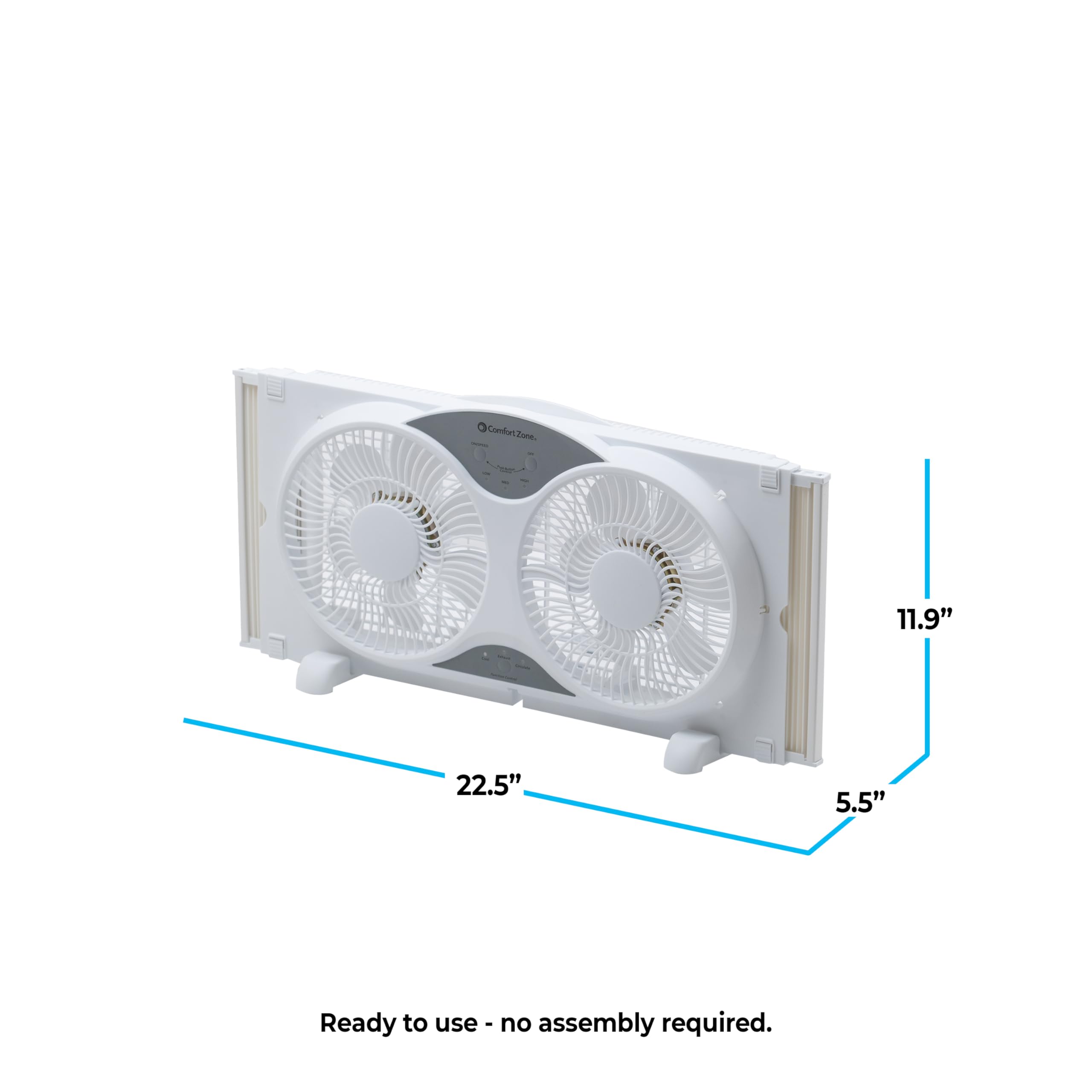 Comfort Zone Twin Window Fan with Reversible Airflow Control, 9 inch, Auto-Locking Expanders, 2 Speed Fan, Dual Fan, Exhaust, Airflow 9.84 ft/sec, Ideal for Home, Kitchen, Bedroom & Office, CZ319WT