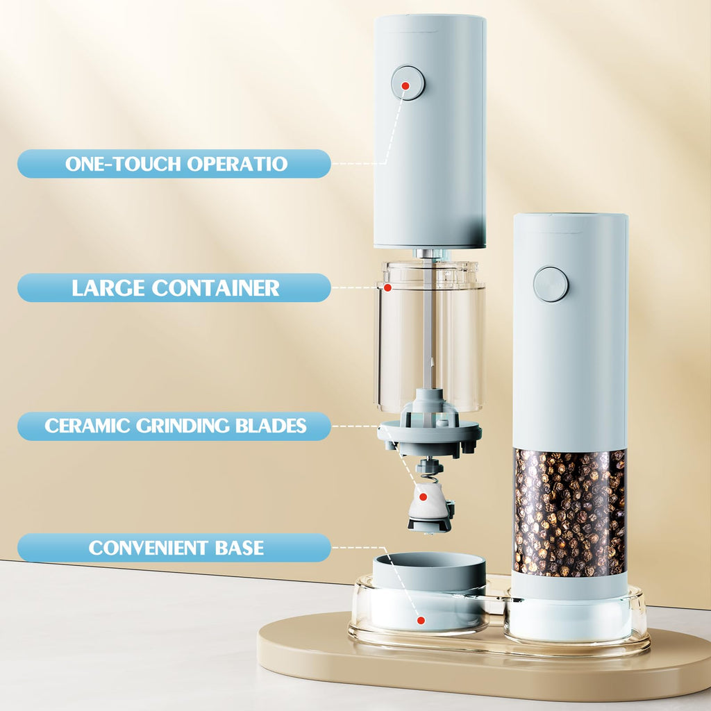 Electric Salt and Pepper Grinder Set Automatic Battery Pepper Mill Shakers Adjustable Coarseness Upgraded Larger Capacity with Led Home and Kitchen Appliances Birthday Gifts for Women Men