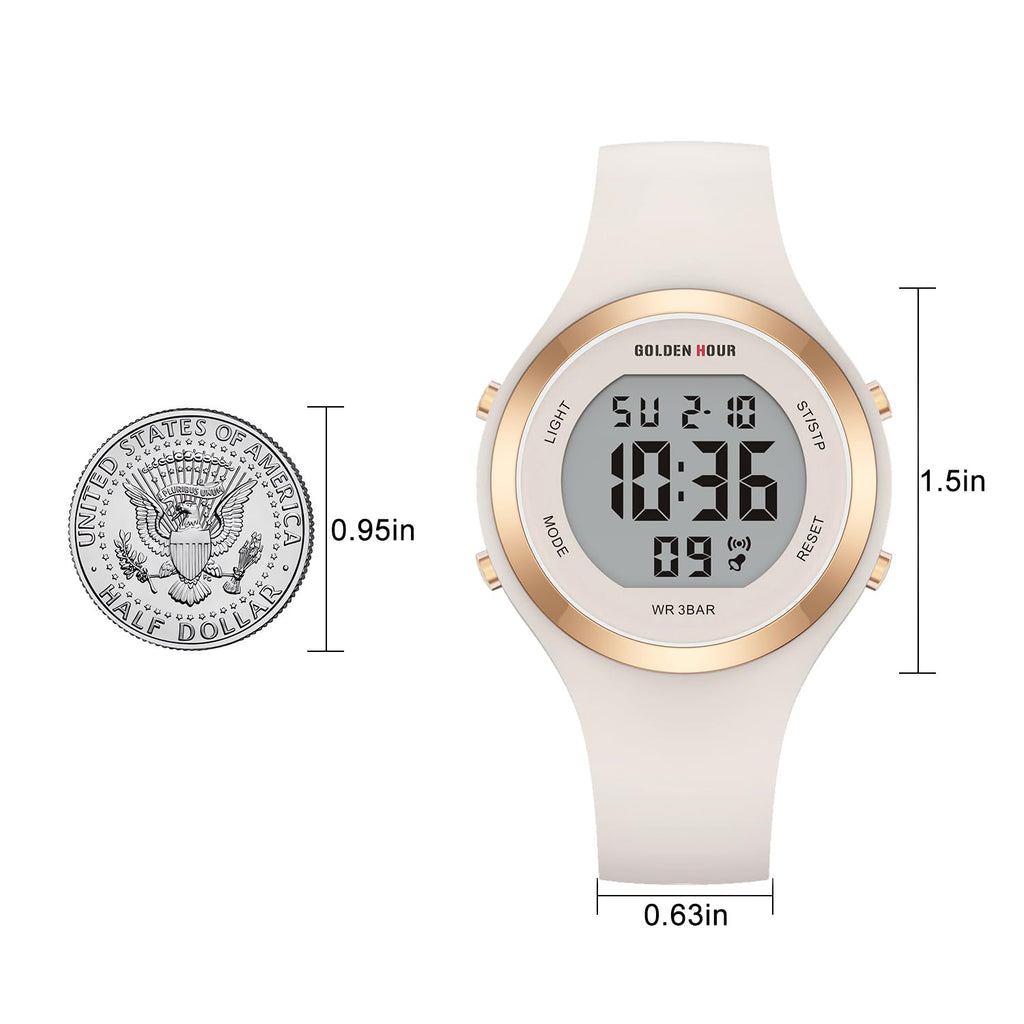 GOLDEN HOUR Waterproof Sport Women's Digital Chronograph Silicone Strap Watch