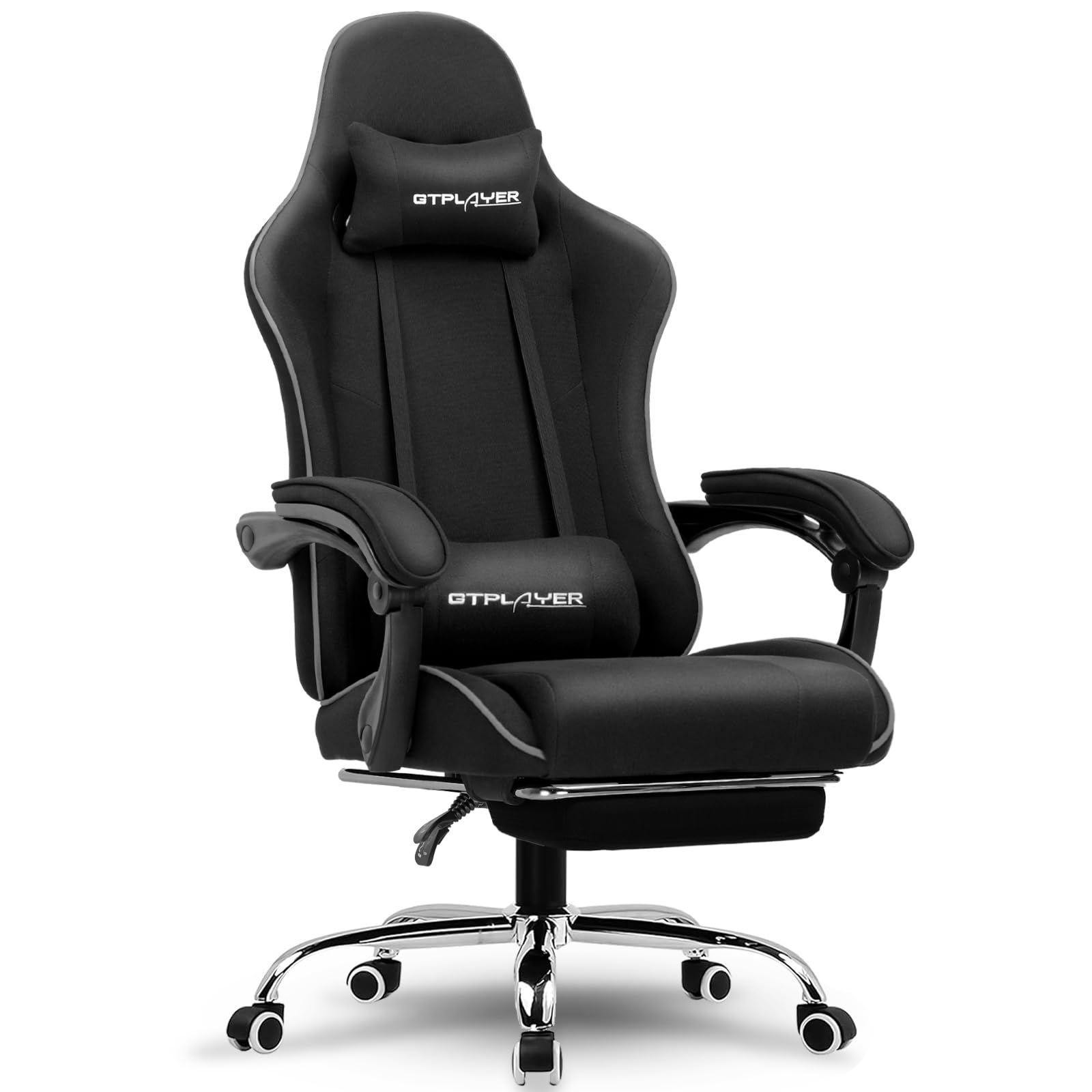 GTPLAYER Gaming Chair, Computer Chair with Footrest and Lumbar Support, Height Adjustable Game Chair with 360°-Swivel Seat and Headrest and for Office or Gaming (Pearl White)