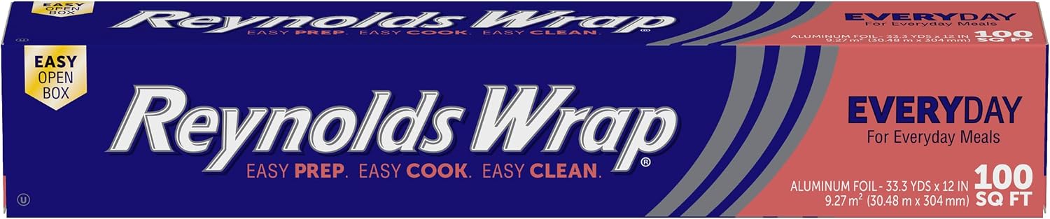 Reynolds Wrap Everyday Strength Aluminum Foil Roll, Freezer Safe and Grill Safe, Great for Foil Packets and Home Cooking, 12 Inches Wide, 200 Total Sq. Ft.