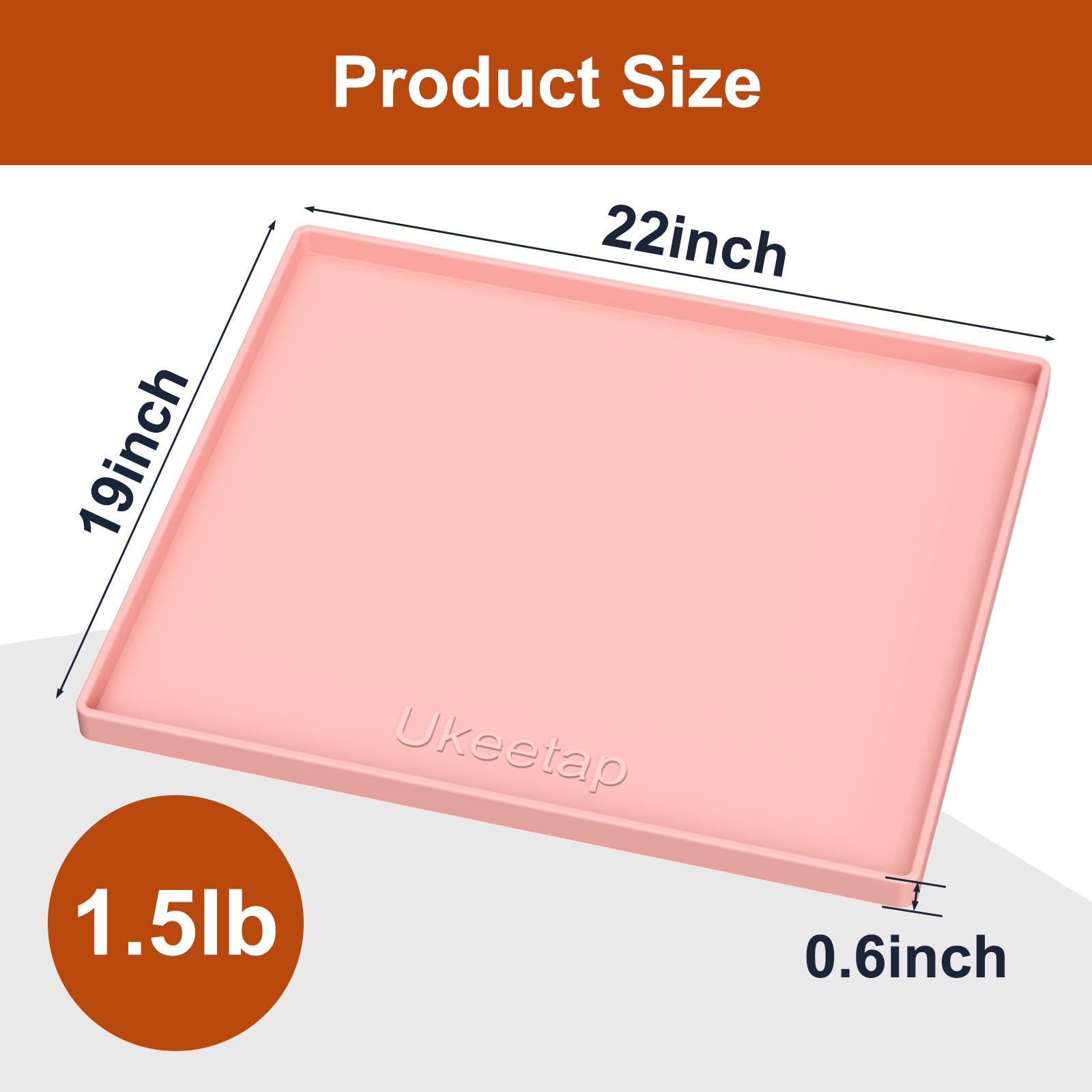 ukeetap Extra Thick Silicone Mat Waterproof with Raised Edge 34" x 22", Under Sink Mat for Kitchen & Bathroom, Kitchen Cabinet Liner, Multi-Purpose for Storage & Protection, Gray
