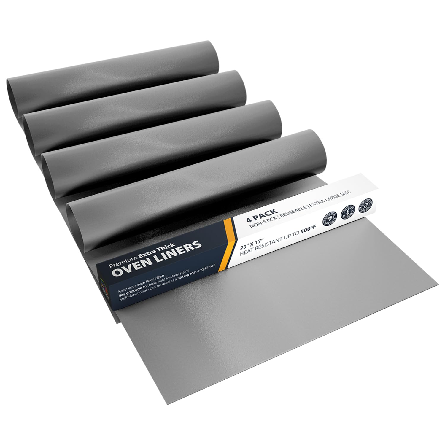 Oven Liners for Bottom of Oven - 2 Pack Large Heavy Duty Mats, 17”x25” Non-Stick Reusable Liner for Electric, Gas, Toaster Ovens, Grills - BPA & PFOA Free Kitchen Accessory to Keep Oven Clean (Black)