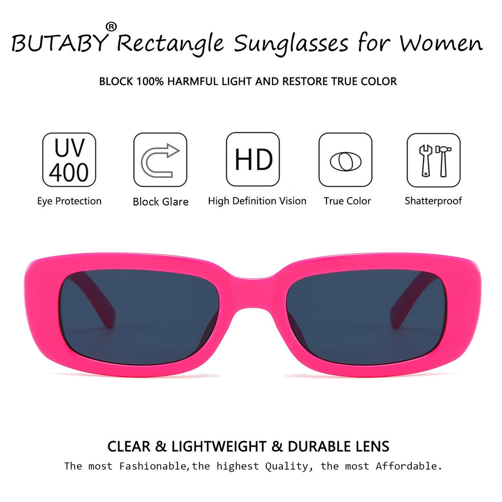 BUTABY Rectangle Sunglasses for Women Retro Driving Glasses 90’s Vintage Fashion Narrow Square Frame UV400 Protection