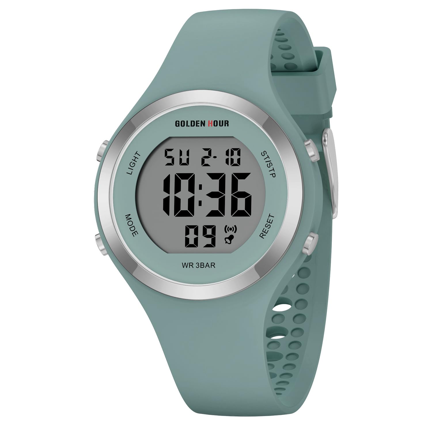 GOLDEN HOUR Waterproof Sport Women's Digital Chronograph Silicone Strap Watch