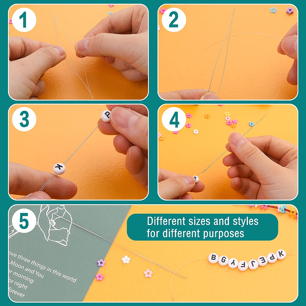 86 Pcs Beading Needle Set, 6 Sizes Big Eye Beading Needles for Seed Beads, Long Straight Bead Needles, Twist Beading Needles, Flexible Needle for Jewelry Making