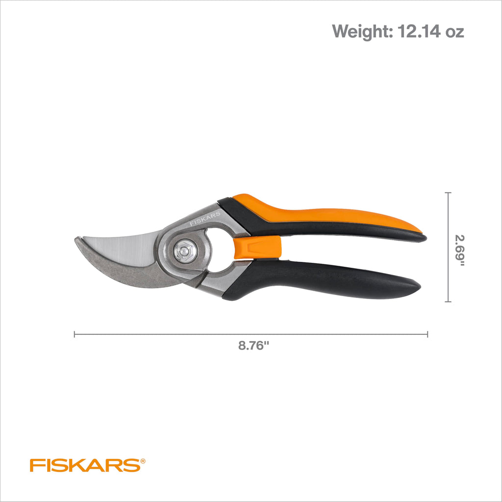Fiskars Bypass Pruning Shears, 5/8" Cut Capacity Gardening Scissors, Self-Cleaning Sap Groove Prevents Sticking, Non-Slip Grip for Cutting Stems & Branches, Sharp Steel Blades w/ Low-Friction Coating