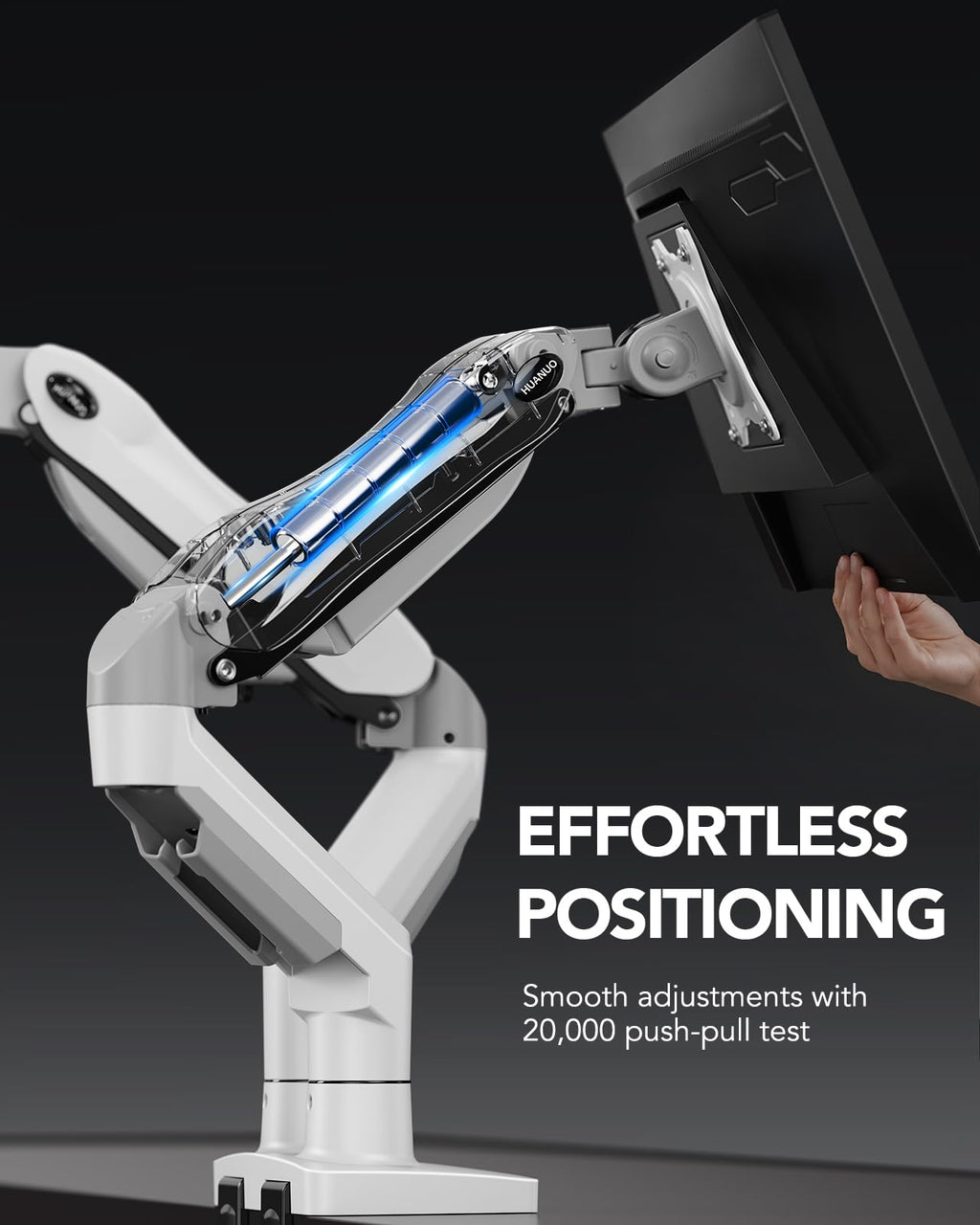 HUANUO FlowLift™ Dual Monitor Stand, Fully Adjustable Gaming Monitor Desk Mount for 13–32″ Computer Screens, Full Motion VESA 75x75/100x100 with C-Clamp & Grommet Base, Each Arm Holds 4.4 to 19.8 lbs