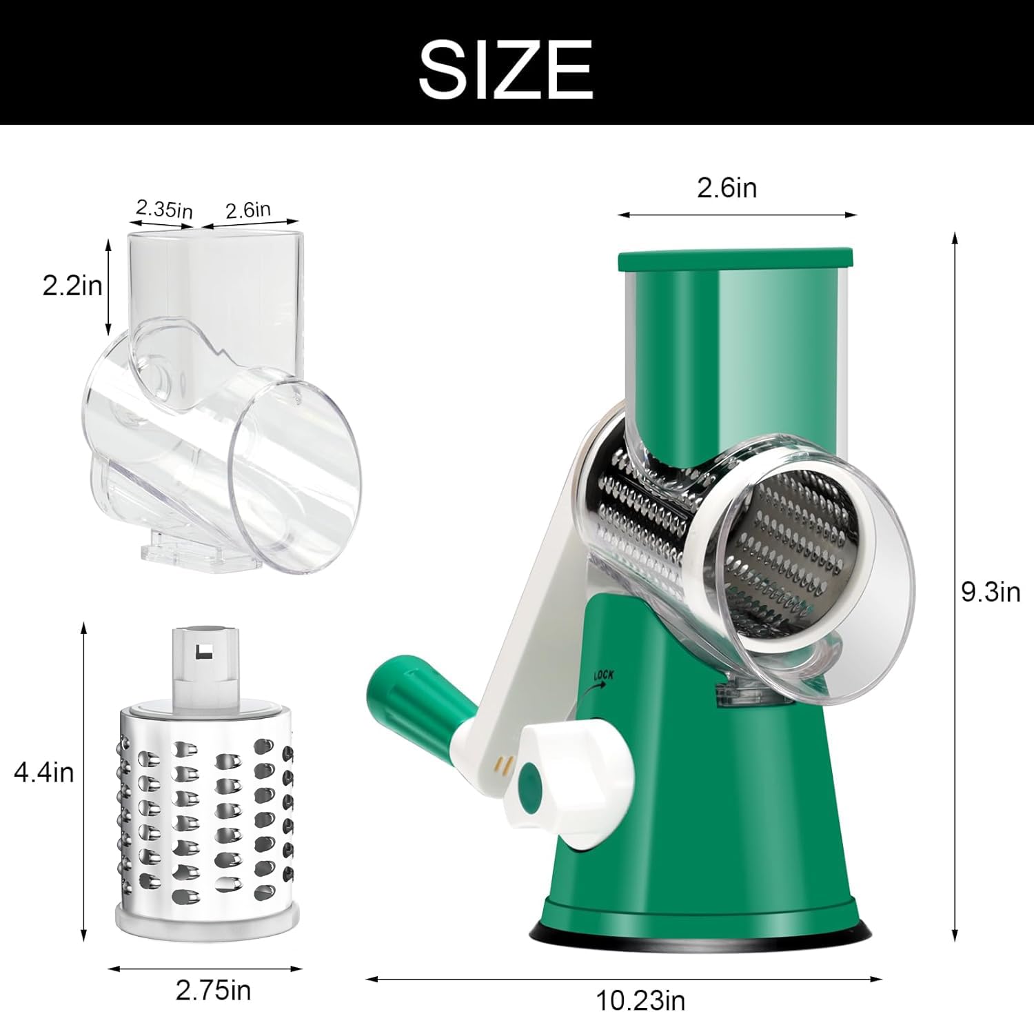 Cambom Rotary Cheese Grater Hand Crank Cheese Shredder for Fresh Cheese, Vegetable, Nuts,Non-slip Suction Base, Three Blades, Black