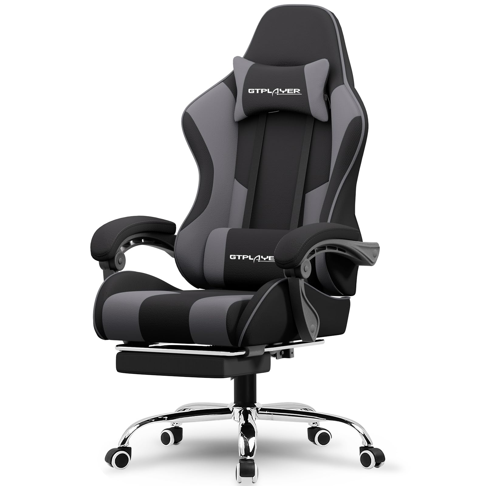 GTPLAYER Gaming Chair, Computer Chair with Footrest and Lumbar Support, Height Adjustable Game Chair with 360°-Swivel Seat and Headrest and for Office or Gaming (Pearl White)