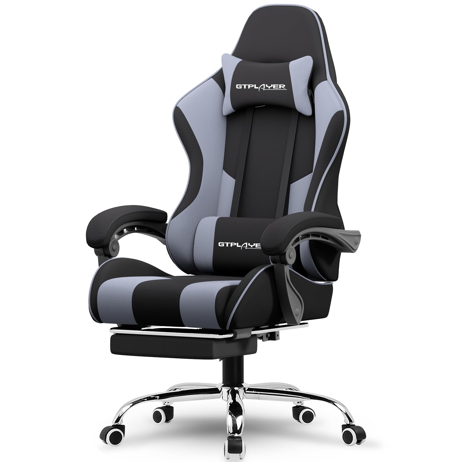 GTPLAYER Gaming Chair, Computer Chair with Footrest and Lumbar Support, Height Adjustable Game Chair with 360°-Swivel Seat and Headrest and for Office or Gaming (Pearl White)