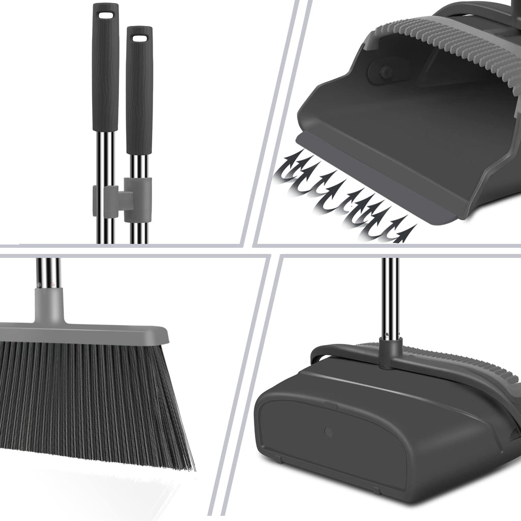 Upgrade Broom and Dustpan Set, Large Size and with Long Handle, Upright,Ideal for Indoor Outdoor Garage Kitchen Room Office Lobby Use (Green)