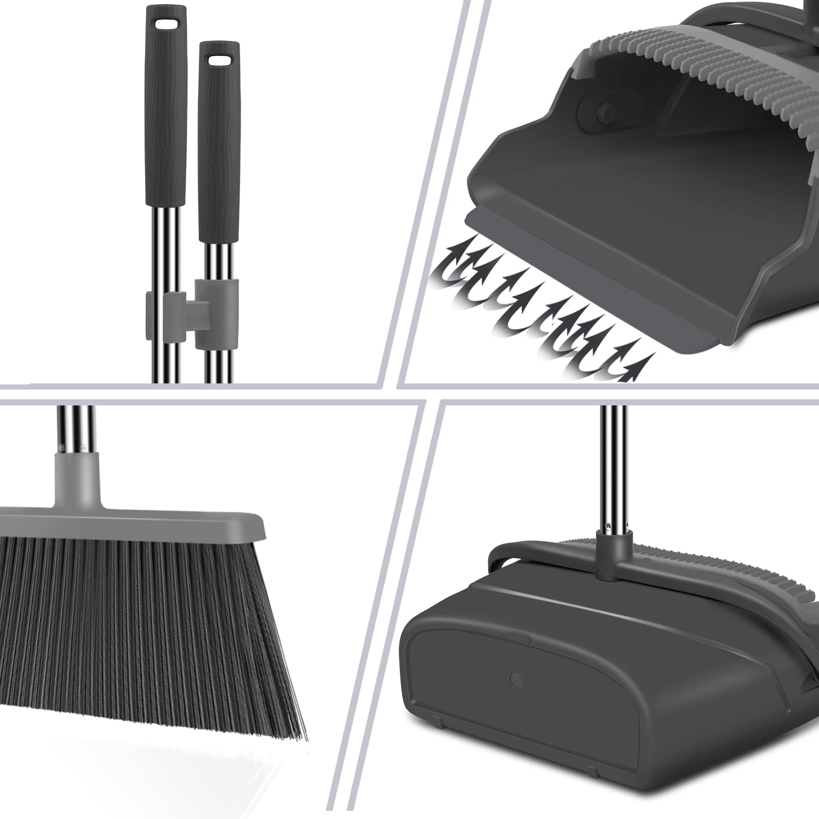 Upgrade Broom and Dustpan Set, Large Size and with Long Handle, Upright,Ideal for Indoor Outdoor Garage Kitchen Room Office Lobby Use (Green)