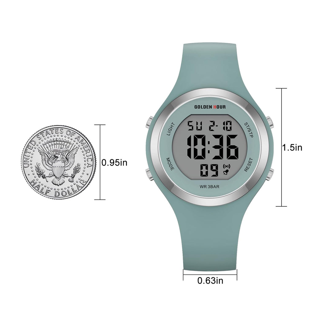 GOLDEN HOUR Waterproof Sport Women's Digital Chronograph Silicone Strap Watch