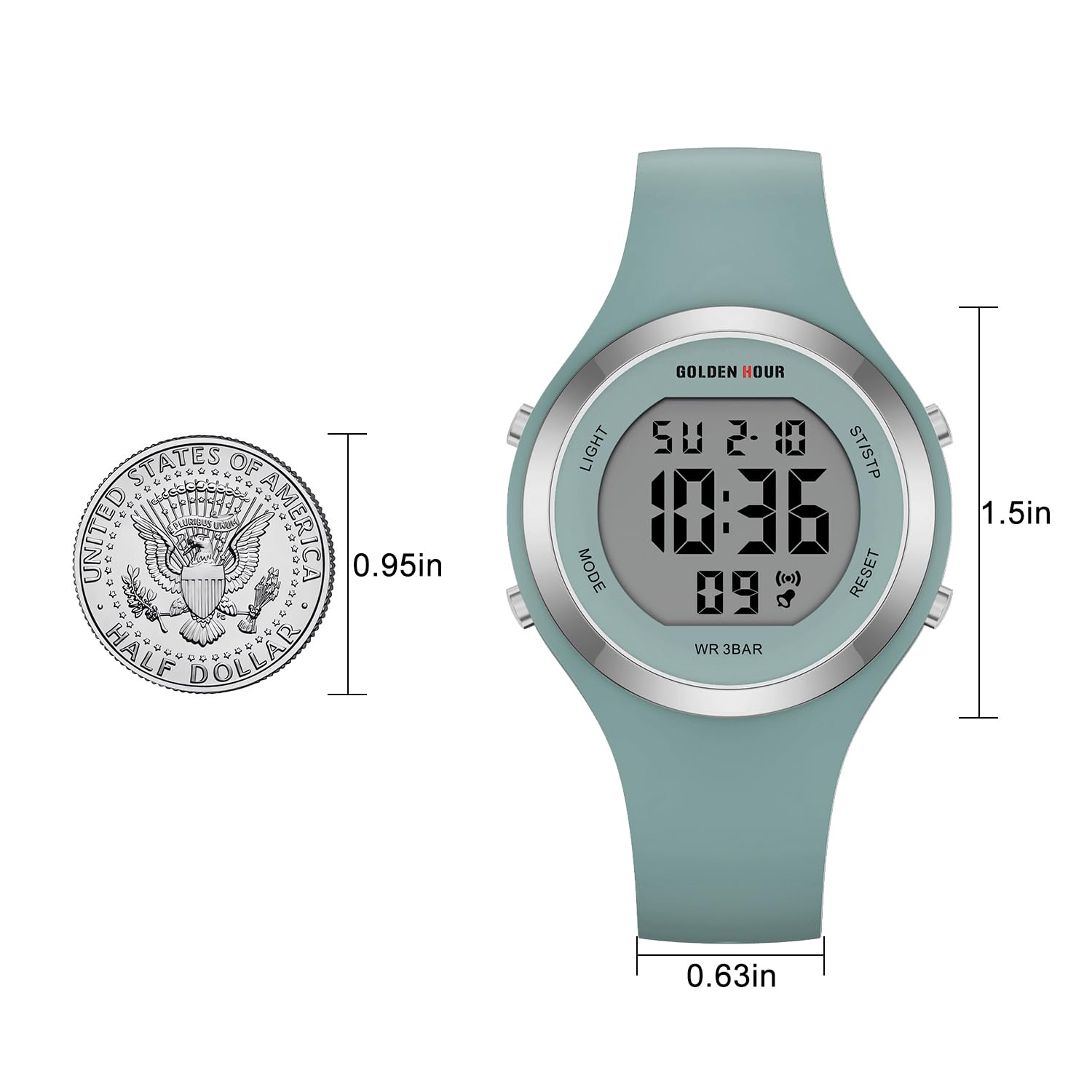 GOLDEN HOUR Waterproof Sport Women's Digital Chronograph Silicone Strap Watch