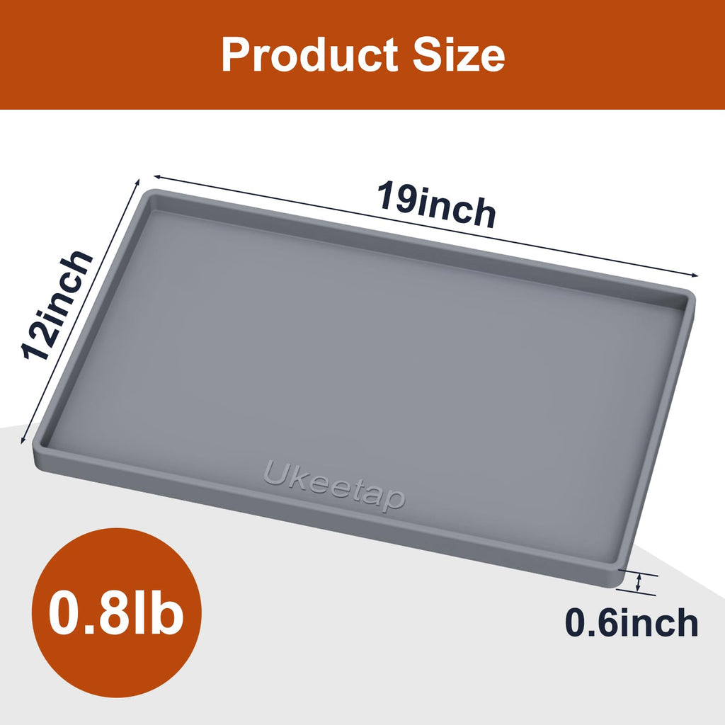 ukeetap Extra Thick Silicone Mat Waterproof with Raised Edge 34" x 22", Under Sink Mat for Kitchen & Bathroom, Kitchen Cabinet Liner, Multi-Purpose for Storage & Protection, Gray