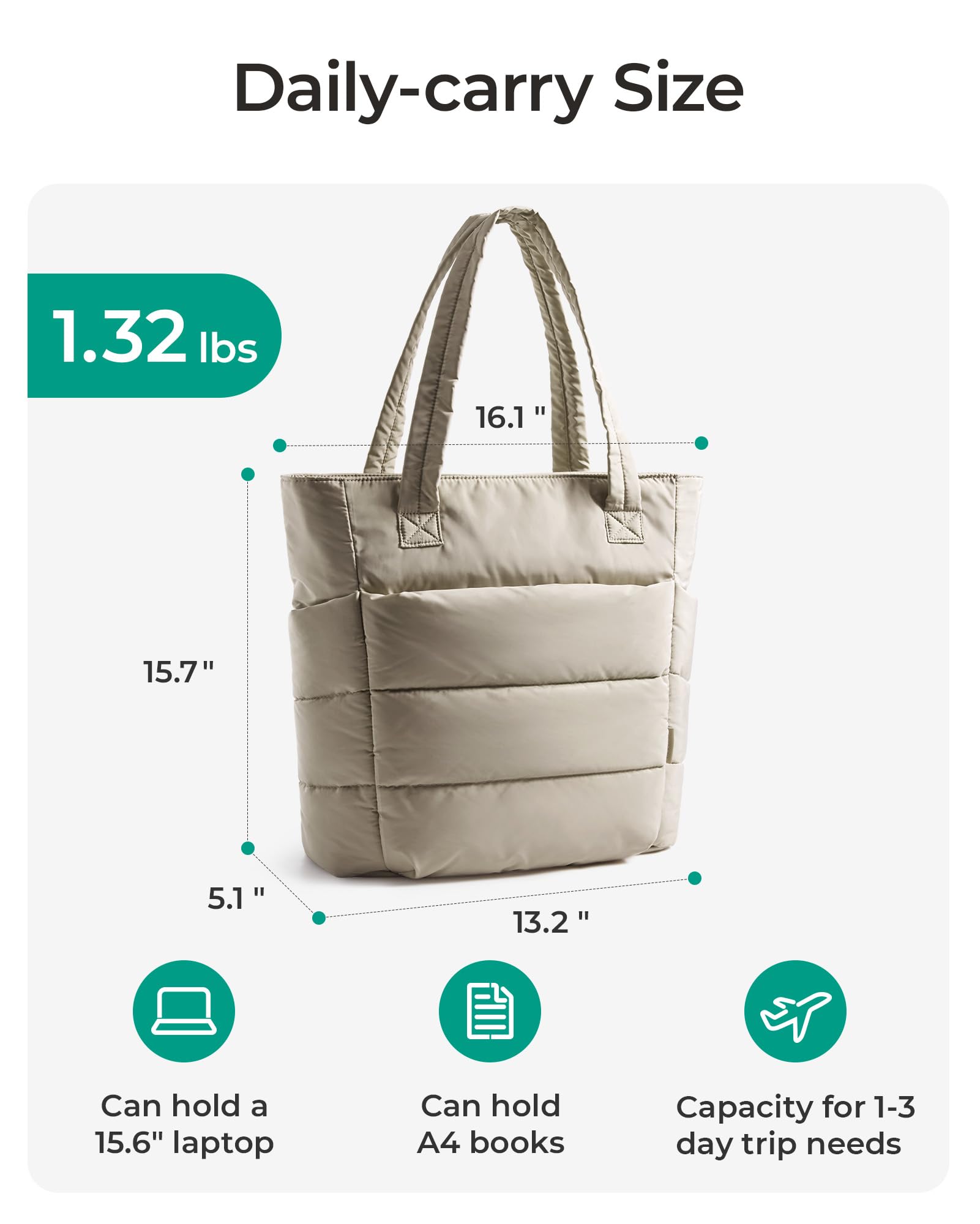 BAGSMART Tote Bag for Women, Lightweight Puffy Tote Bag with Compartments Shoulder Bag Handbag for Travel, Work, Gym | Lightweight, Puffy, Quilted, Work, for Travel