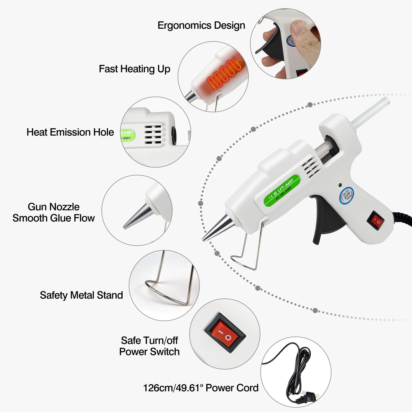 SHJADE Hot Glue Gun with 30 Glue Sticks, 20W Mini Hot Melt Gun Kit(White) | Fast Preheating, Ideal for School Crafts, DIY Arts, and Quick Home Repairs, Compact, Suitable for 0.27" Glue Sticks
