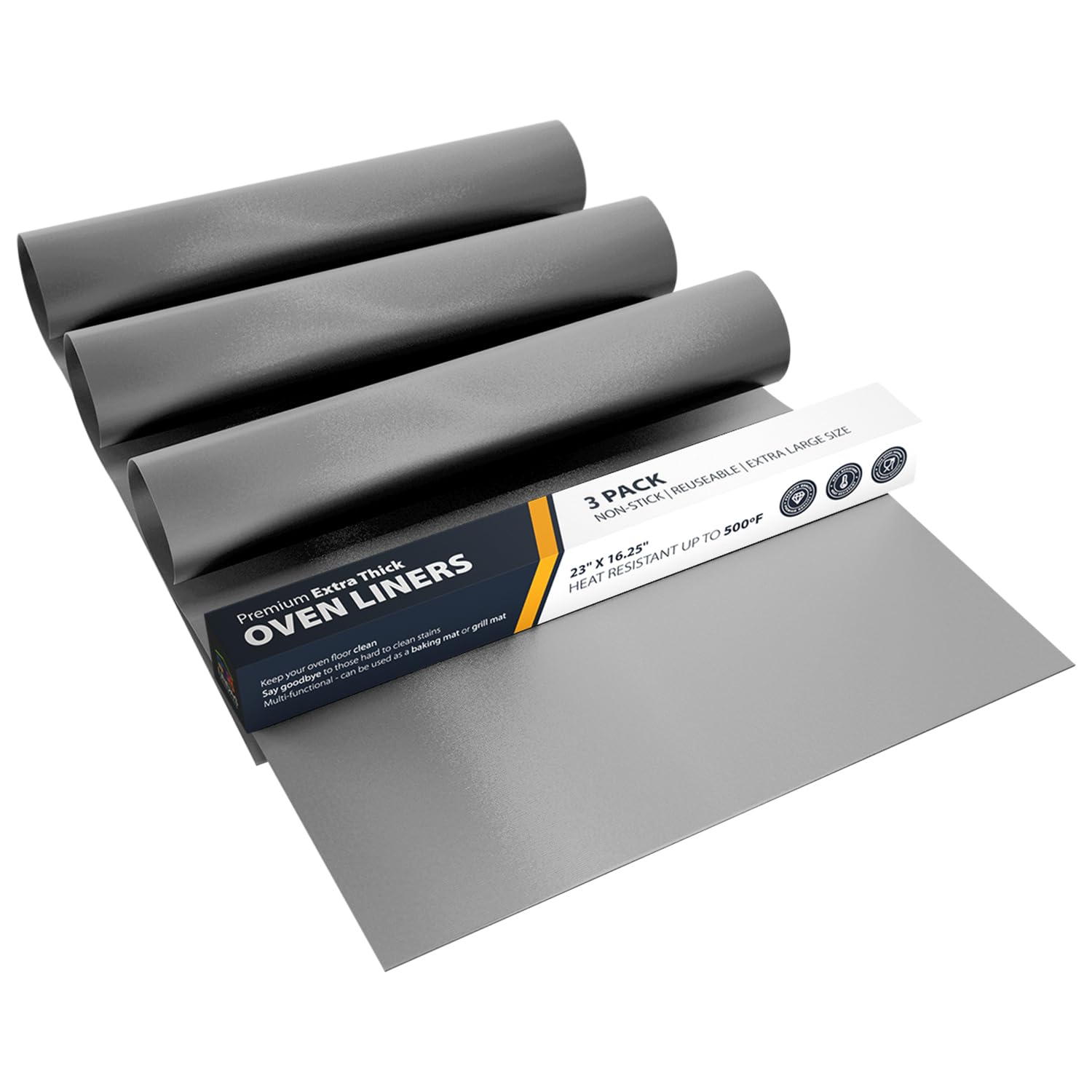 Oven Liners for Bottom of Oven - 2 Pack Large Heavy Duty Mats, 17”x25” Non-Stick Reusable Liner for Electric, Gas, Toaster Ovens, Grills - BPA & PFOA Free Kitchen Accessory to Keep Oven Clean (Black)