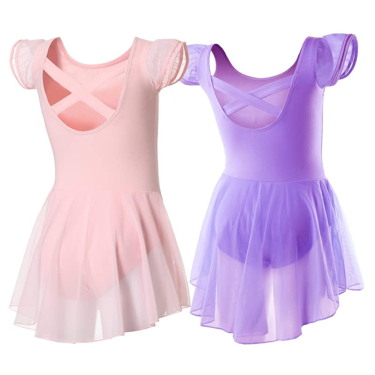DIPUG Ballet Leotards for Girls Ballet Leotard with Skirt Toddler Dance Leotards Flutter Sleeve and Criss-Cross Back