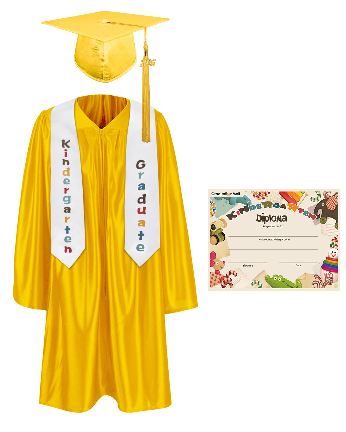 GraduationMall Kindergarten Graduation Cap Gown Stole Package with 2026 Tassel, Certificate