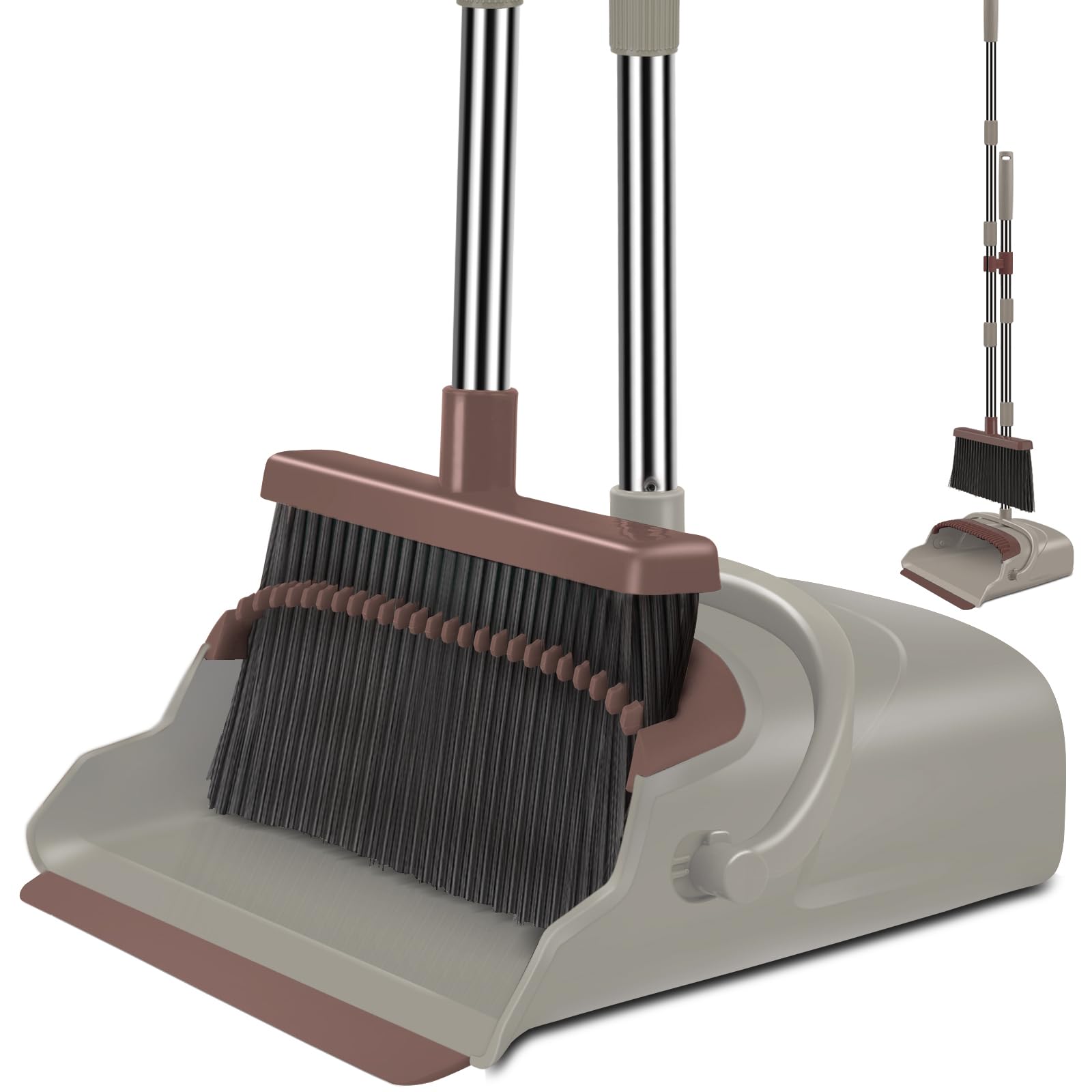 Upgrade Broom and Dustpan Set, Large Size and with Long Handle, Upright,Ideal for Indoor Outdoor Garage Kitchen Room Office Lobby Use (Green)