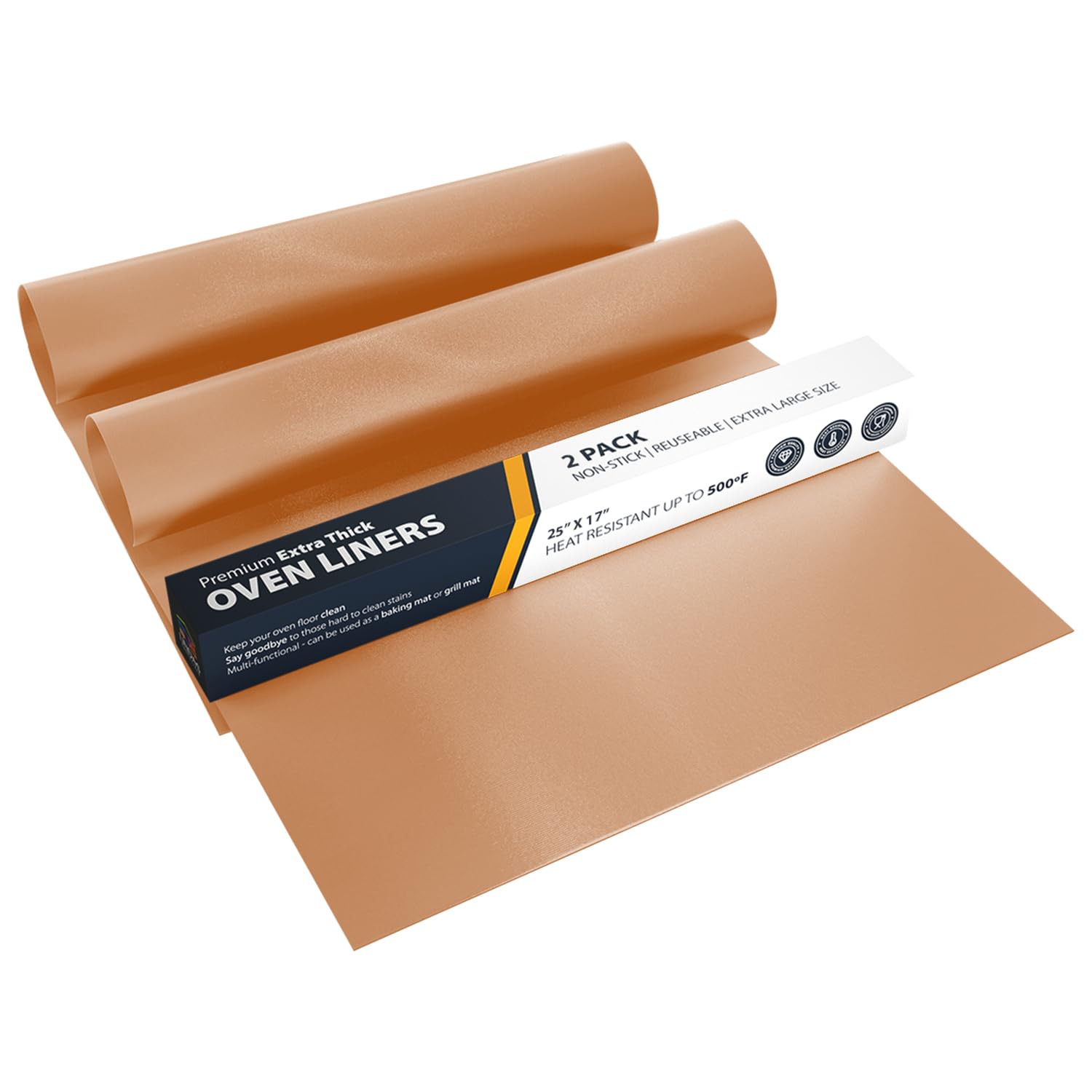 Oven Liners for Bottom of Oven - 2 Pack Large Heavy Duty Mats, 17”x25” Non-Stick Reusable Liner for Electric, Gas, Toaster Ovens, Grills - BPA & PFOA Free Kitchen Accessory to Keep Oven Clean (Black)