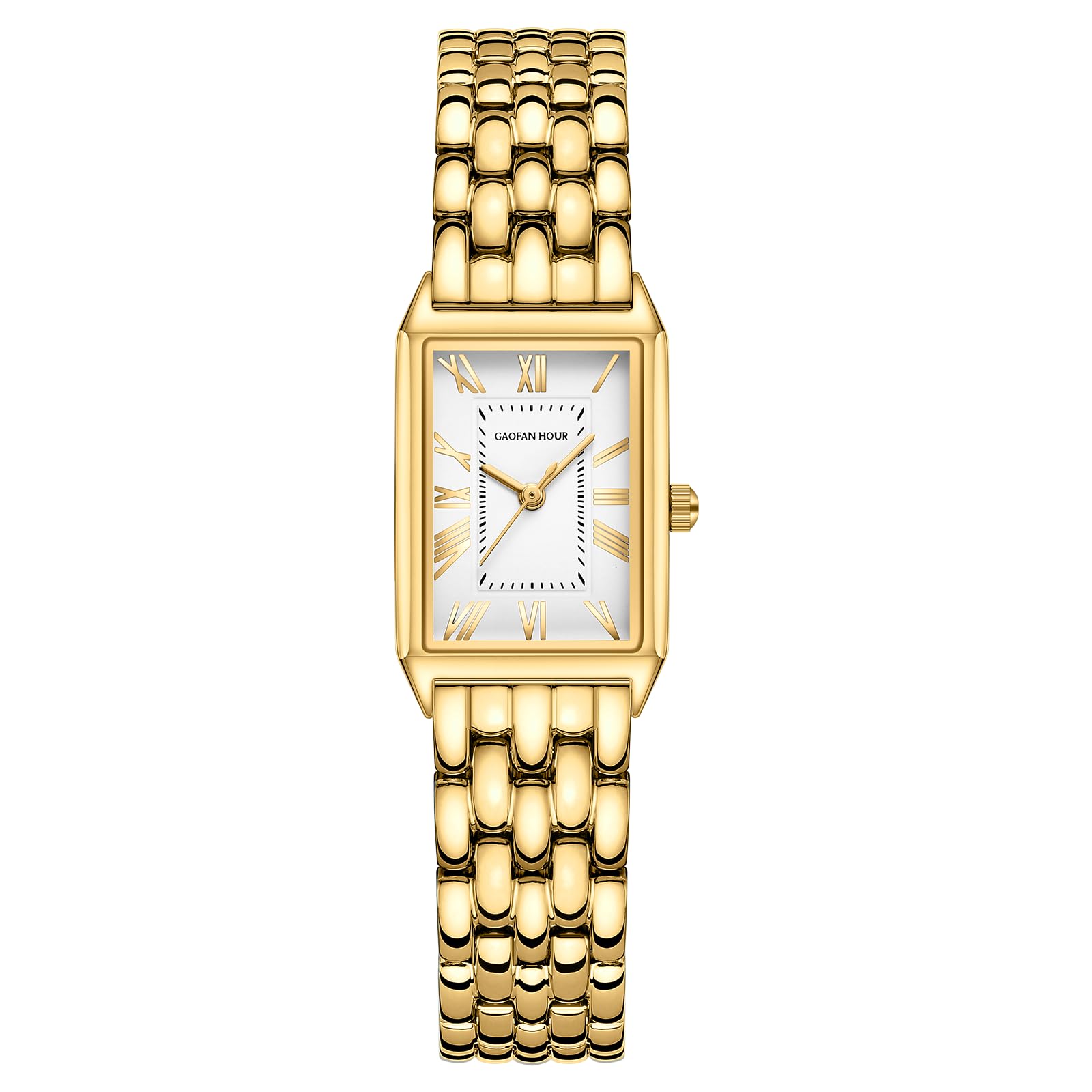 Gold Watches for Women with Vintage Rectangular Case,White Roman Dial,Stainless Steel Band,Adjustment Tool Included,Water Resistant