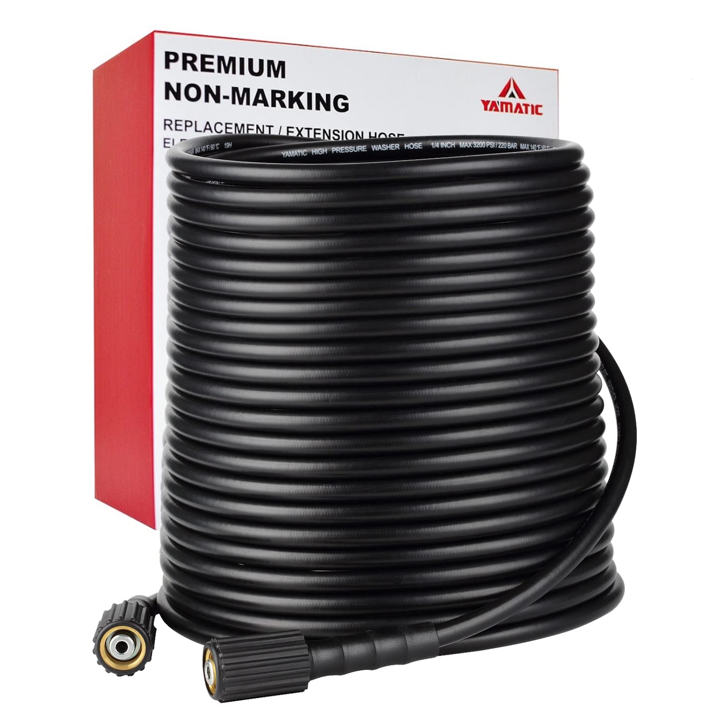 YAMATIC Pressure Washer Hose 50FT x 1/4", 3200 PSI Kink Resistant Power Washer Replacement Hose, M22-14mm Female Brass Fittings for Ryobi Troy-Bilt Greenworks Craftsman