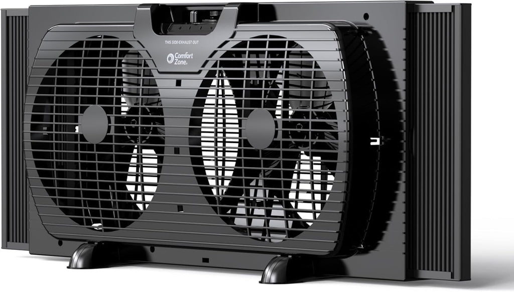 Comfort Zone Twin Window Fan with Reversible Airflow Control, 9 inch, Auto-Locking Expanders, 2 Speed Fan, Dual Fan, Exhaust, Airflow 9.84 ft/sec, Ideal for Home, Kitchen, Bedroom & Office, CZ319WT