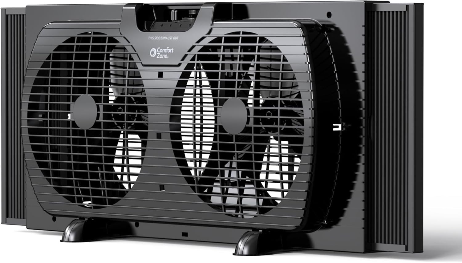 Comfort Zone Twin Window Fan with Reversible Airflow Control, 9 inch, Auto-Locking Expanders, 2 Speed Fan, Dual Fan, Exhaust, Airflow 9.84 ft/sec, Ideal for Home, Kitchen, Bedroom & Office, CZ319WT