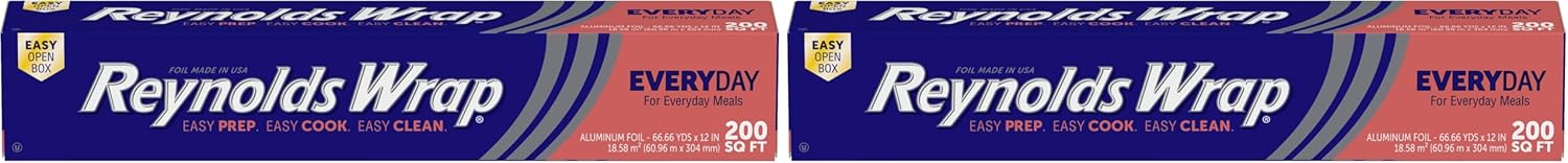 Reynolds Wrap Everyday Strength Aluminum Foil Roll, Freezer Safe and Grill Safe, Great for Foil Packets and Home Cooking, 12 Inches Wide, 200 Total Sq. Ft.