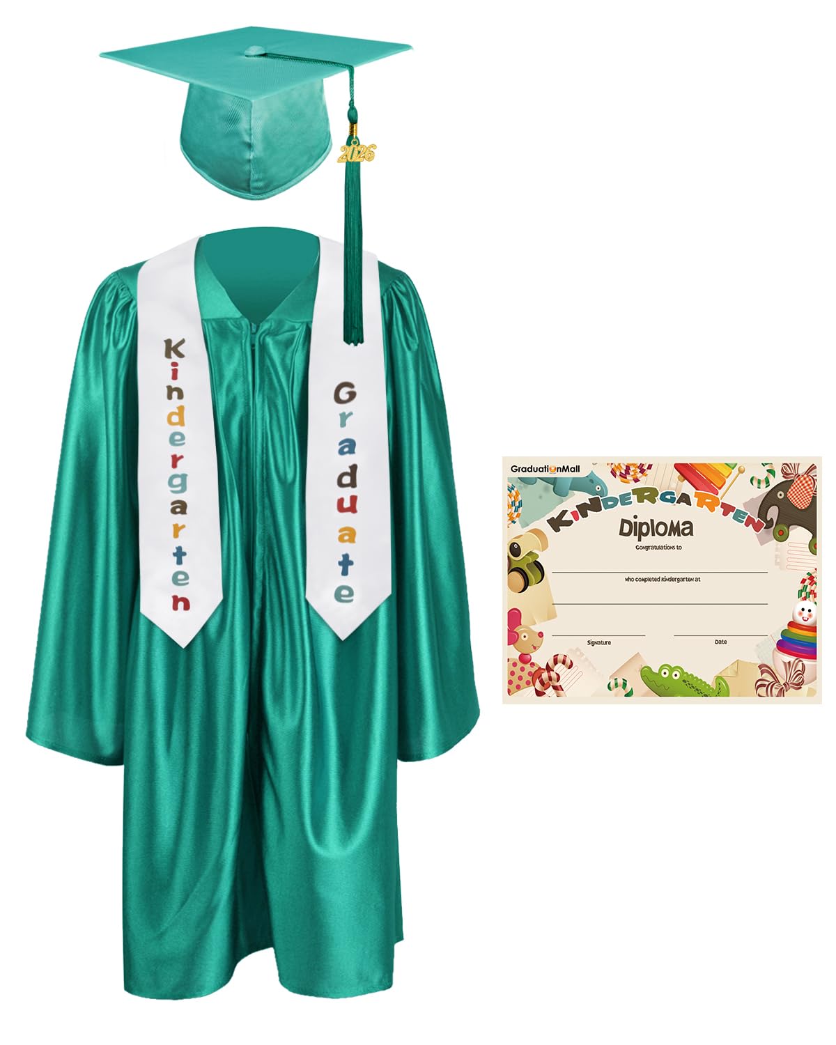 GraduationMall Kindergarten Graduation Cap Gown Stole Package with 2026 Tassel, Certificate