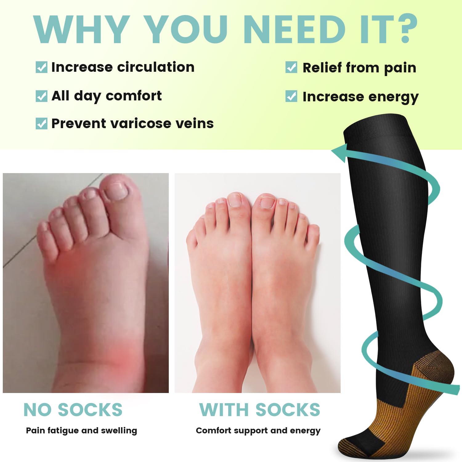 Copper Compression Socks 15-20 mmHg for Men & Women 8 Pairs – Circulation Support for Nurses, Travel, Running, Hiking, Soccer