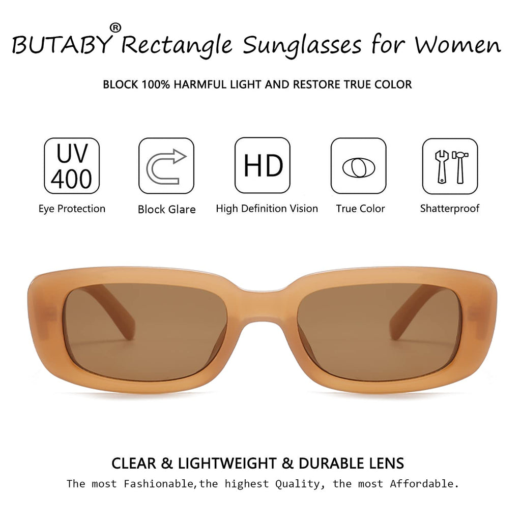 BUTABY Rectangle Sunglasses for Women Retro Driving Glasses 90’s Vintage Fashion Narrow Square Frame UV400 Protection